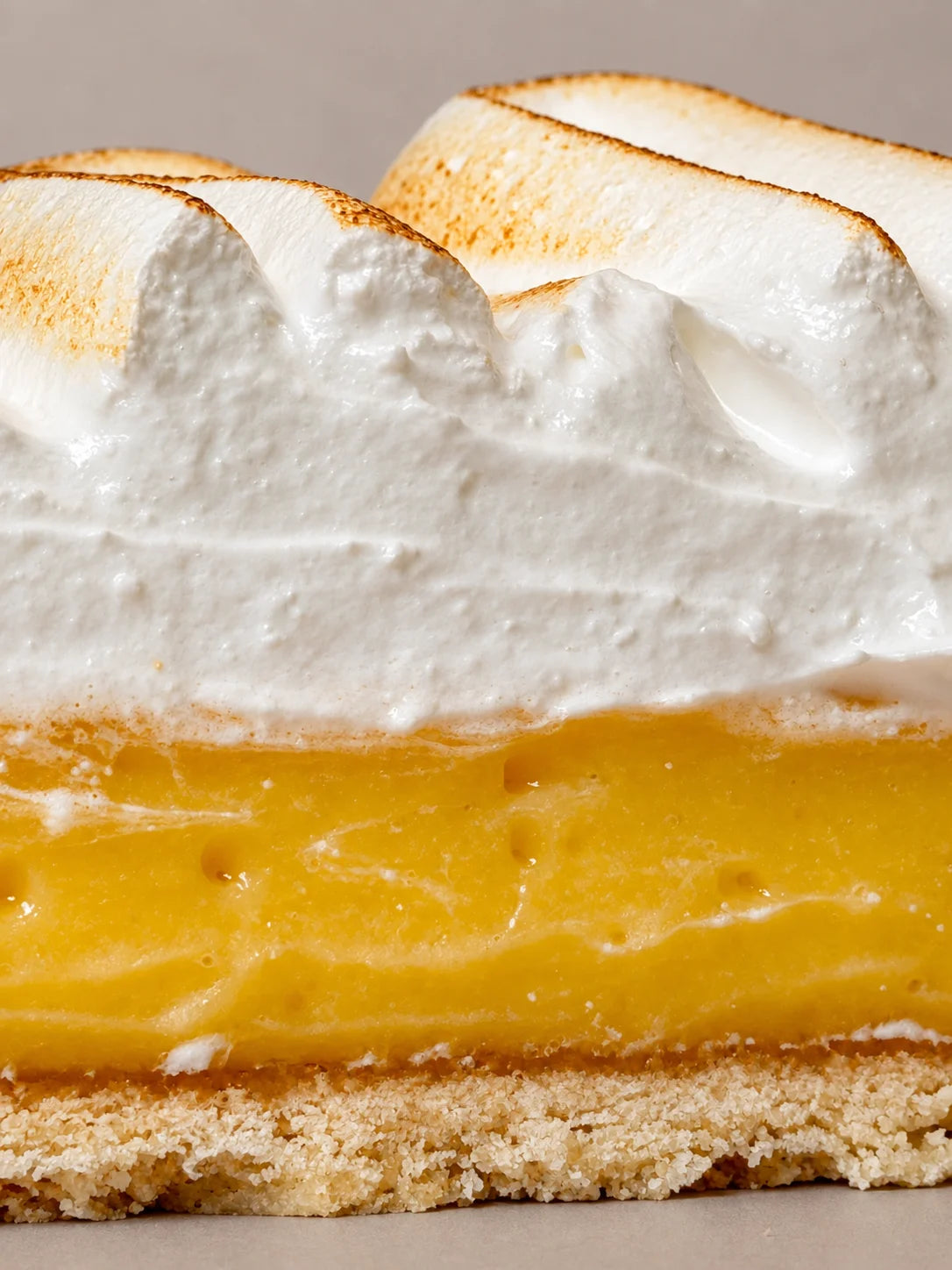 Detalle interior de tarta de maracuyá sin gluten de NICOLINA Madrid, con crema tropical y merengue suave tostado.
