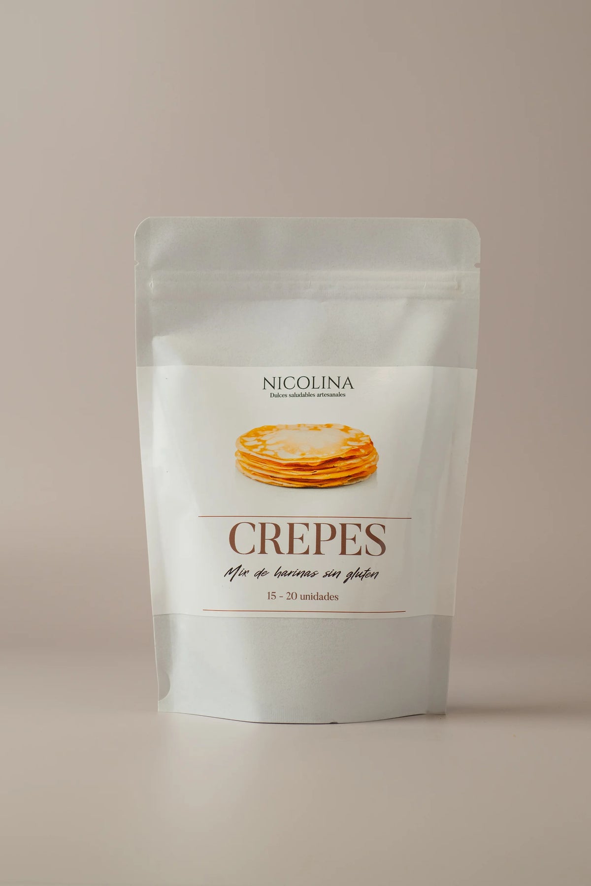 Preparado para crepes Nicolina sin gluten, sin azúcar y sin lactosa, mezcla de harinas para hacer crepes caseros finos y suaves.
