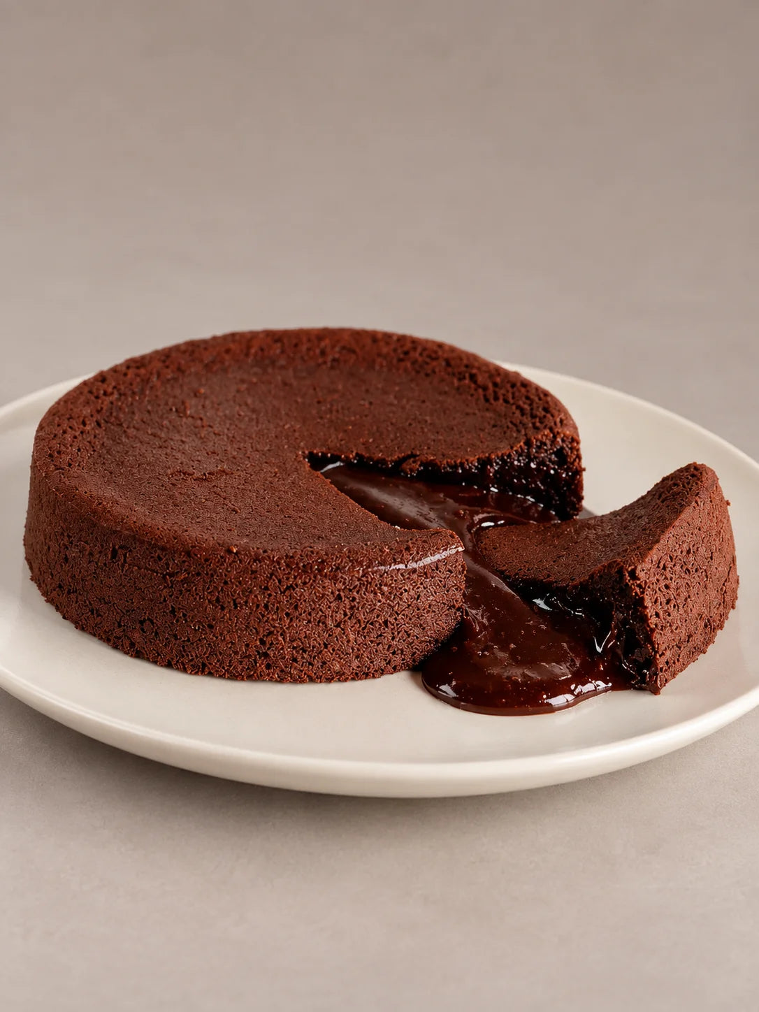 Volcán de chocolate artesanal de NICOLINA Madrid con centro líquido de chocolate fundido tipo coulant.
